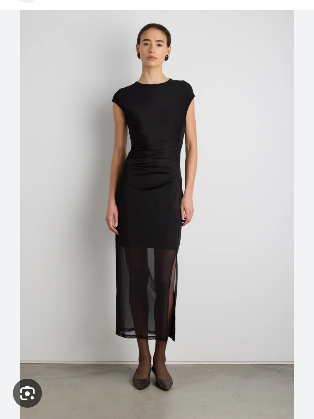 NWT OAK + FORT Black Sleeveless Mesh Panel Maxi Dress